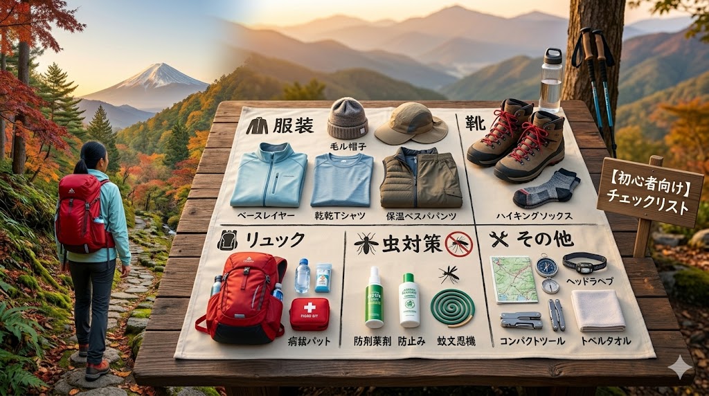 【初心者向け】ハイキング持ち物チェックリスト｜服装・靴・リュック・虫対策まで完全ガイド - 
