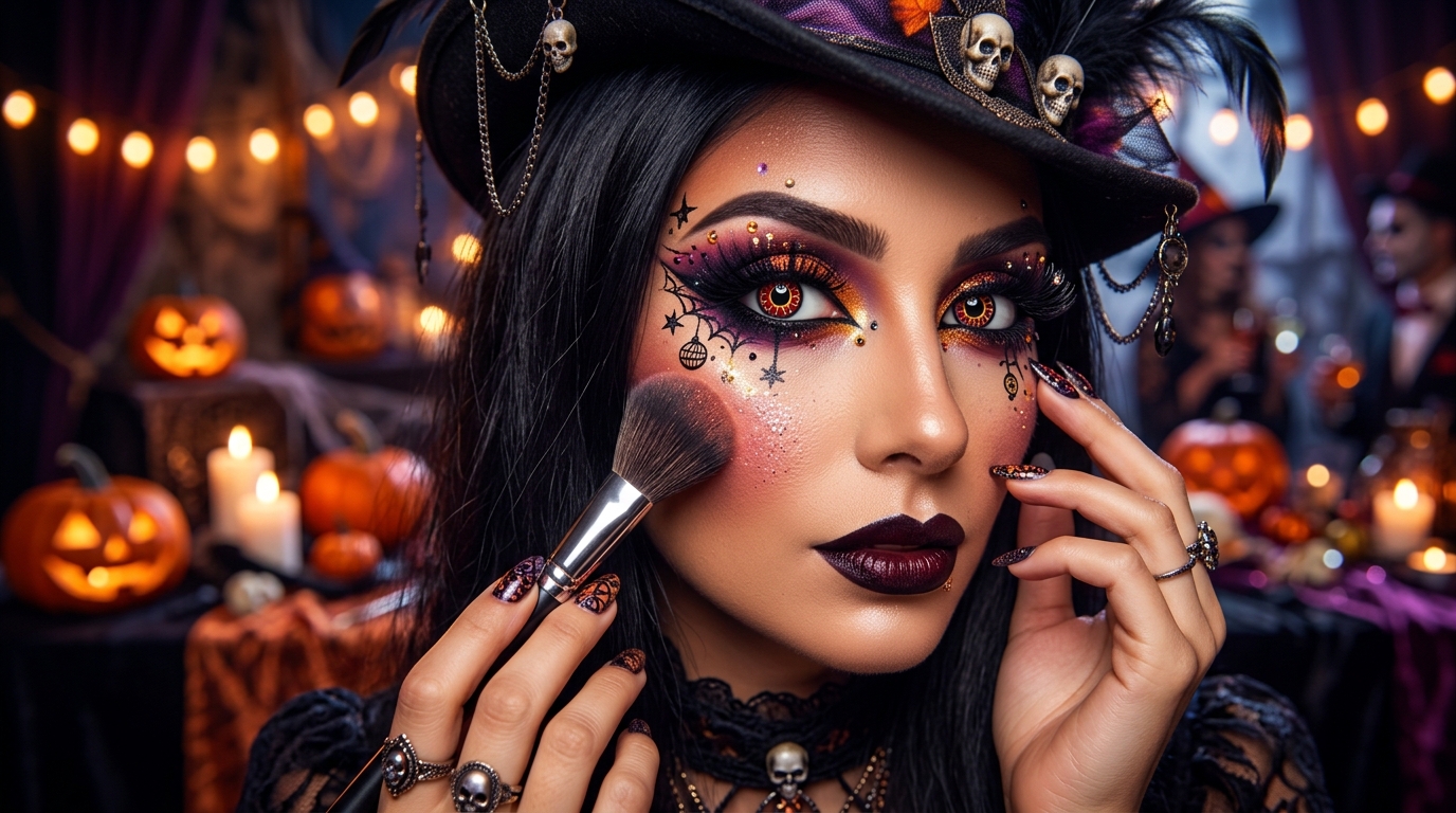 ハロウィン仮装 カラコン つけまつげ 仕上げメイク